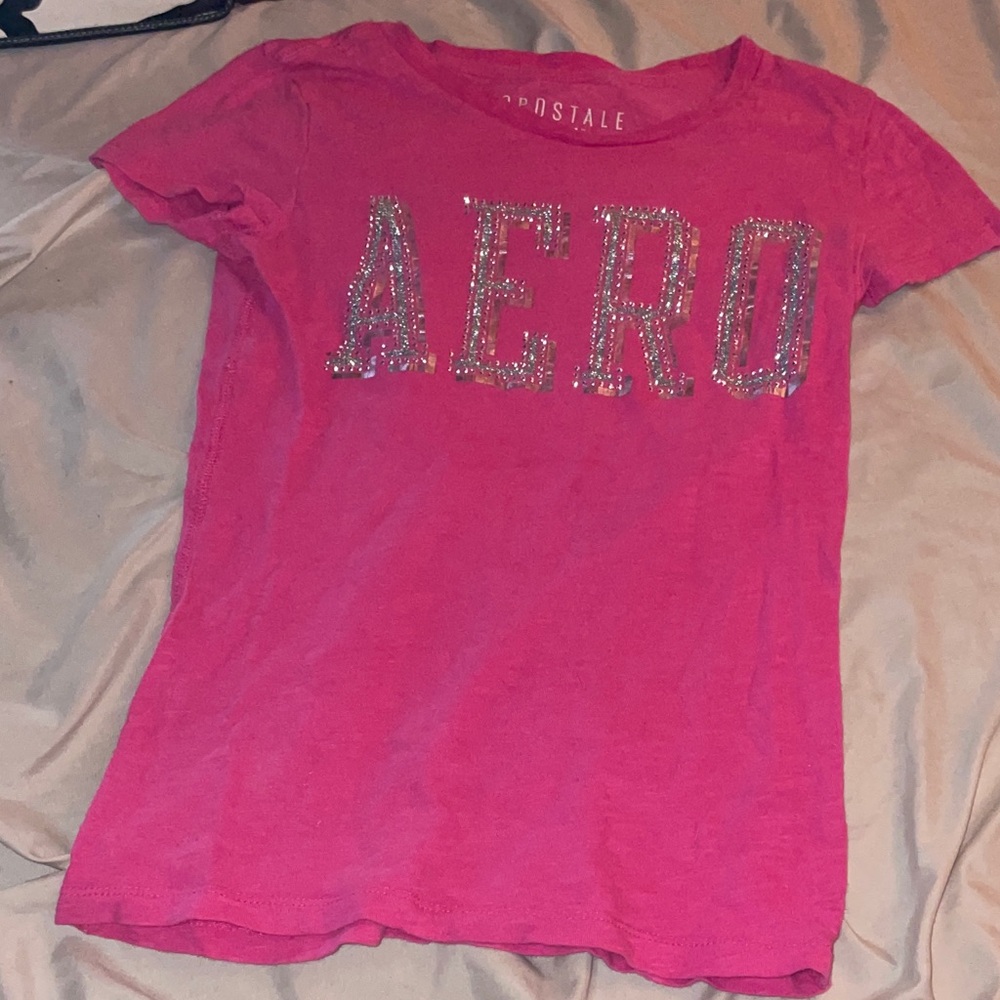 Aeropostale Hot Pink Sequin AERO Short Sleeve Tee
